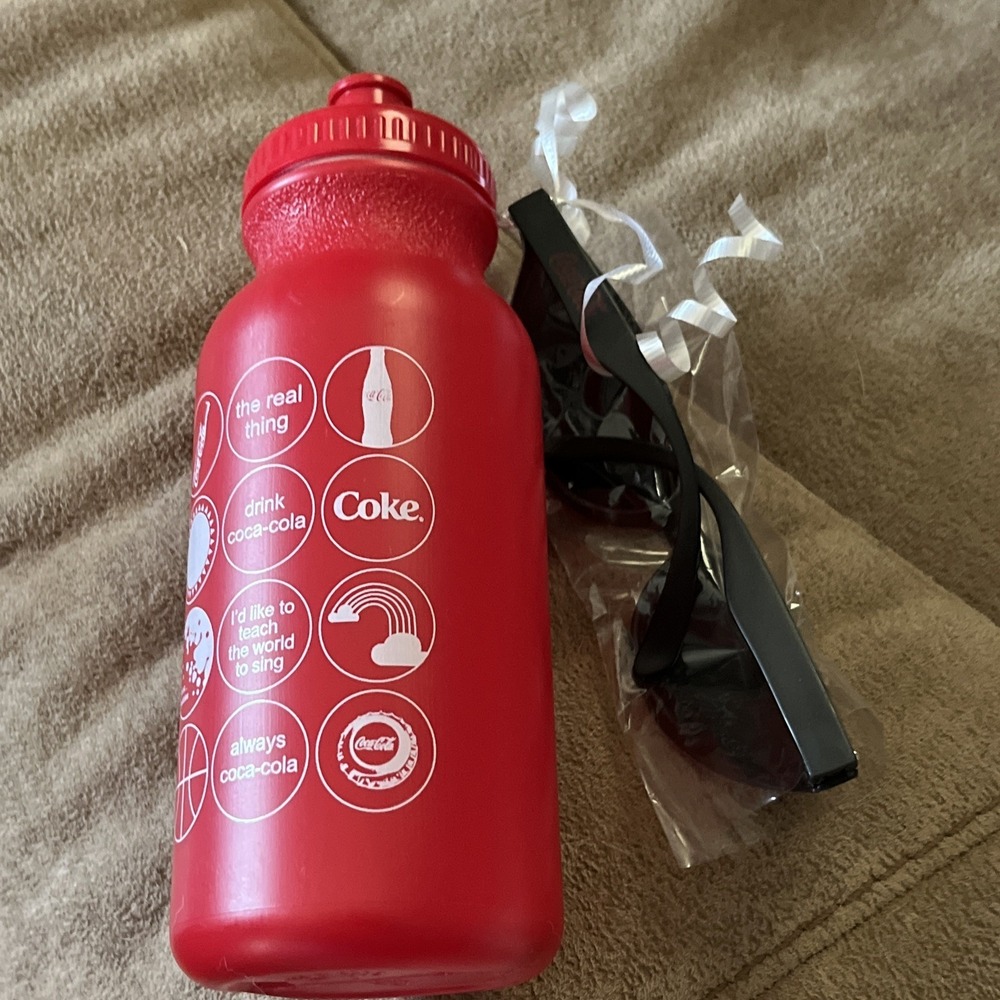 16 Coca-Cola Water Bottles and 16 sunglasses - Made In USA Coke